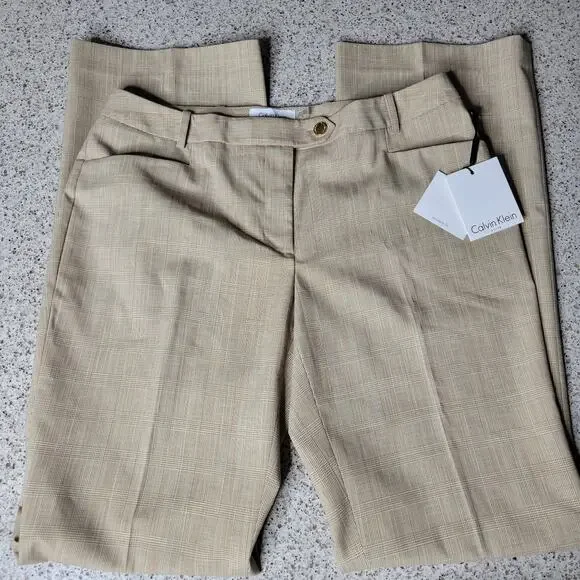 NWT Calvin Klein Suits Modern Fit Beige Plaid High Rise Straight Dress Pants✨️6 - Picture 2 of 13